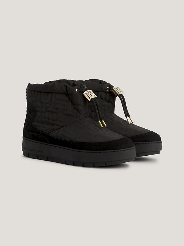 black th monogram suede snow boots for women tommy hilfiger