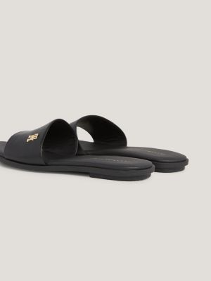 Essential Leather Flat Slip On Mule Sandals Black Tommy Hilfiger