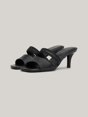 black stiletto-pantoletten aus gleichfarbigem leder für damen - tommy hilfiger