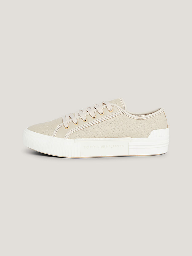 TH Monogram Quilted Lace-Up Trainers | Beige | Tommy Hilfiger