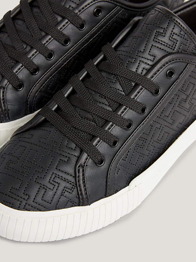 black th monogram quilted lace-up trainers for women tommy hilfiger