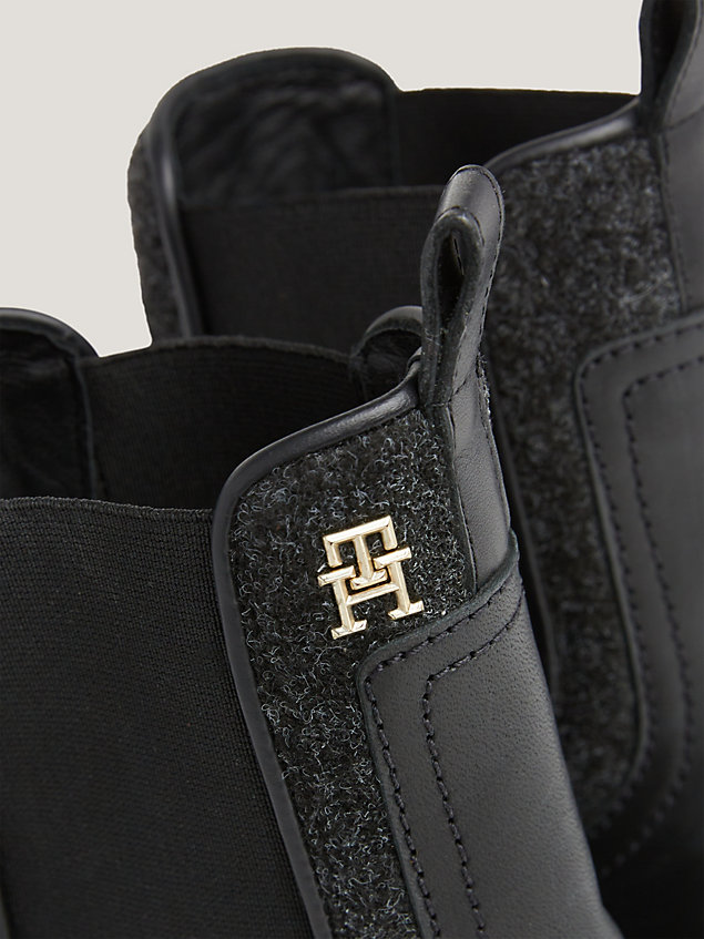black leather felt panel chelsea boots for women tommy hilfiger