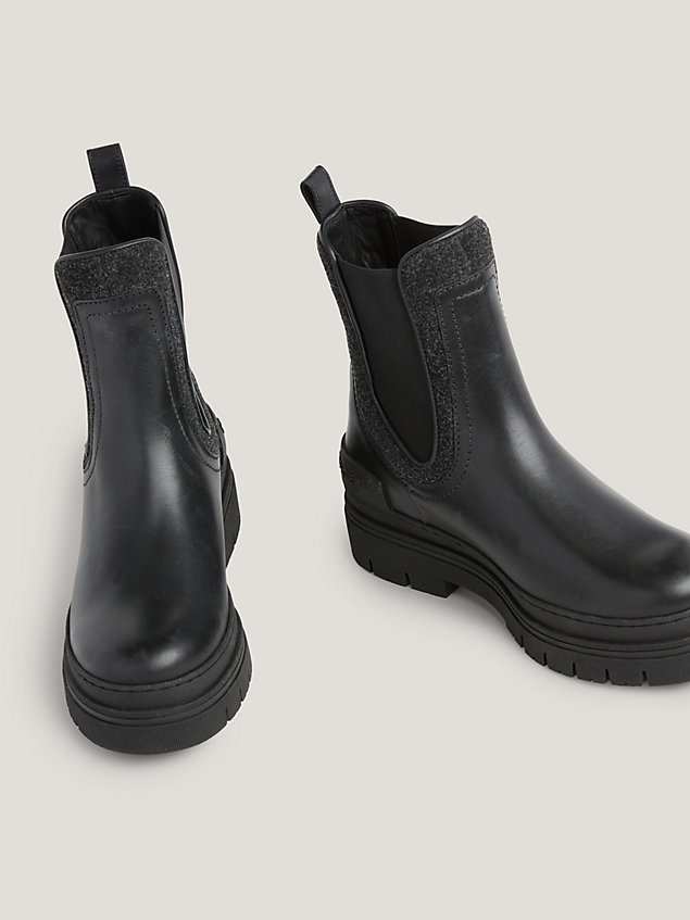 black leather felt panel chelsea boots for women tommy hilfiger