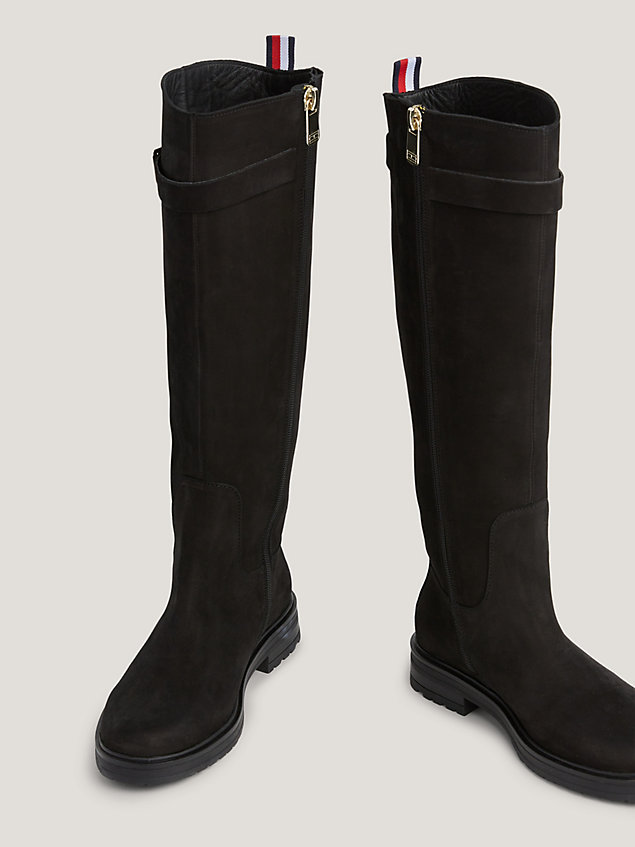 black essential nubuck leather buckle boots for women tommy hilfiger