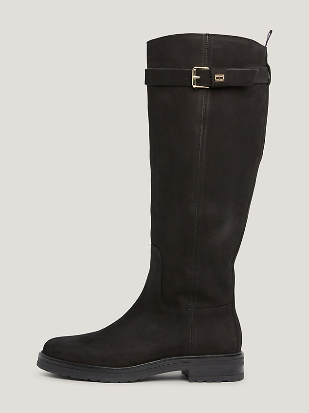 black essential nubuck leather buckle boots for women tommy hilfiger