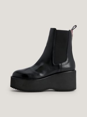 Elevated Leather Wedge Chelsea Ankle Boots Black Tommy Hilfiger