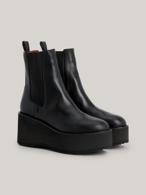 Leather Wedge Chelsea Ankle Boots BLACK Tommy Hilfiger