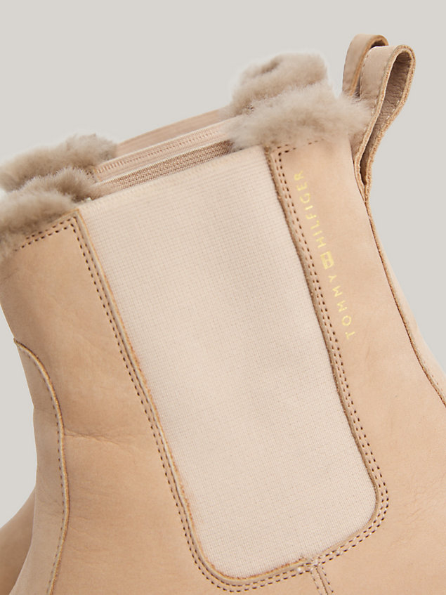 beige essential warm lined leather chelsea boots for women tommy hilfiger