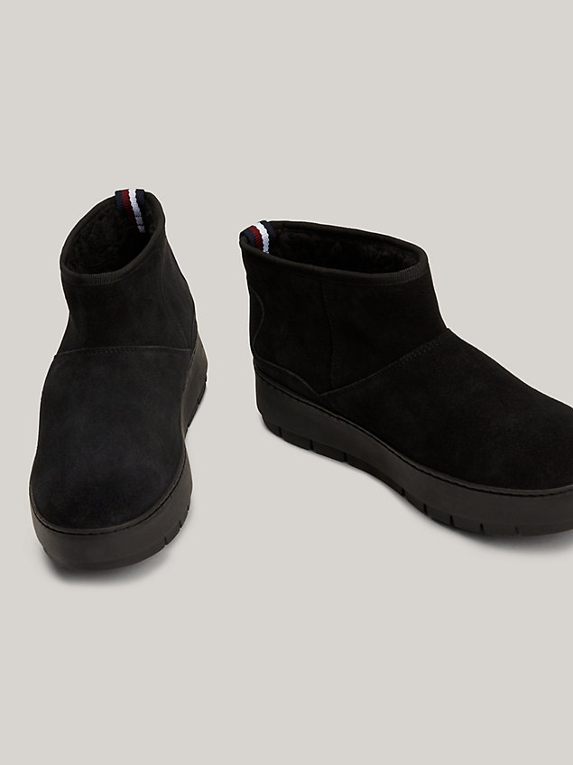 black warm lined suede low snow boots for women tommy hilfiger