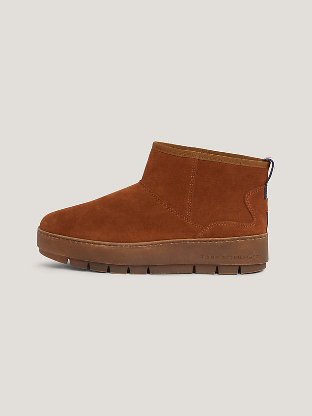 brown warm lined suede low snow boots for women tommy hilfiger