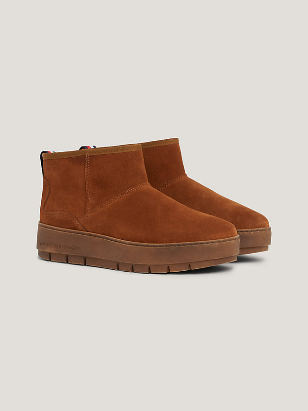 brown warm lined suede low snow boots for women tommy hilfiger