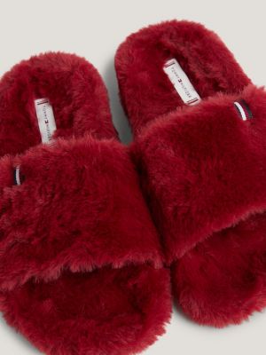 Faux Fur Slipper Slides Red Tommy Hilfiger