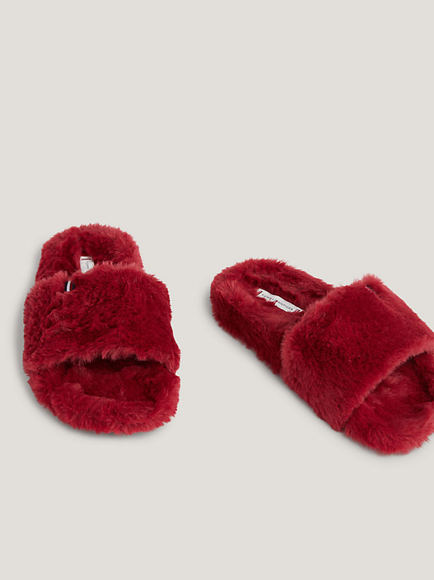 red faux fur slipper slides for women tommy hilfiger