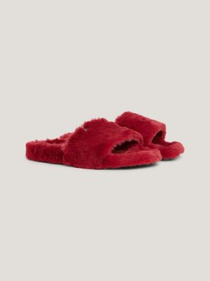 Chaussons claquettes en fausse fourrure Rouge Tommy Hilfiger