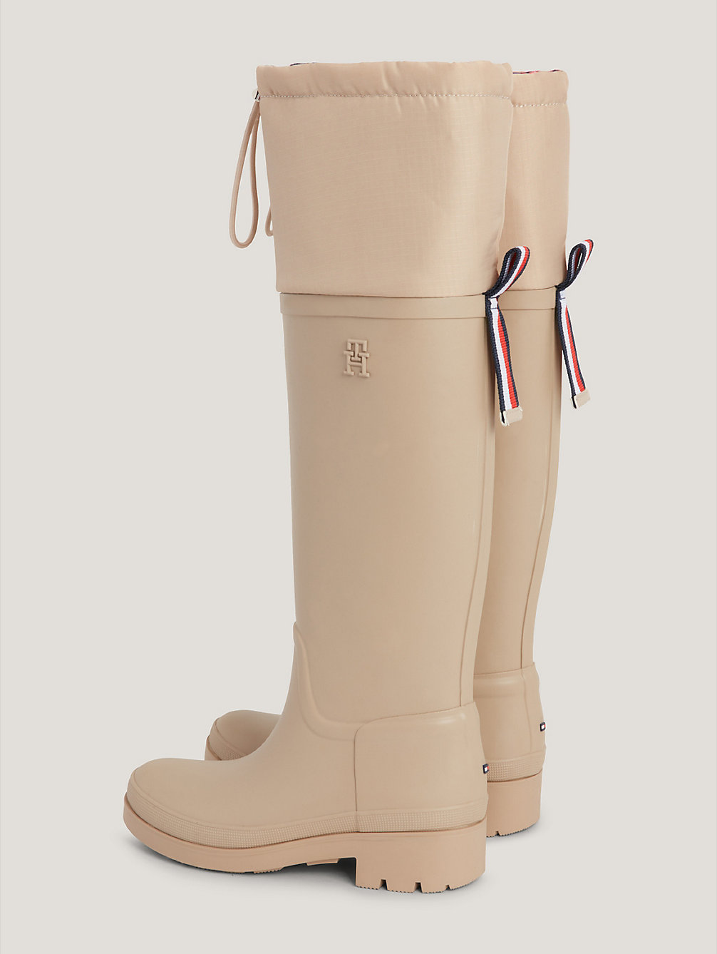 beige tartan lined padded rubber boots for women tommy hilfiger