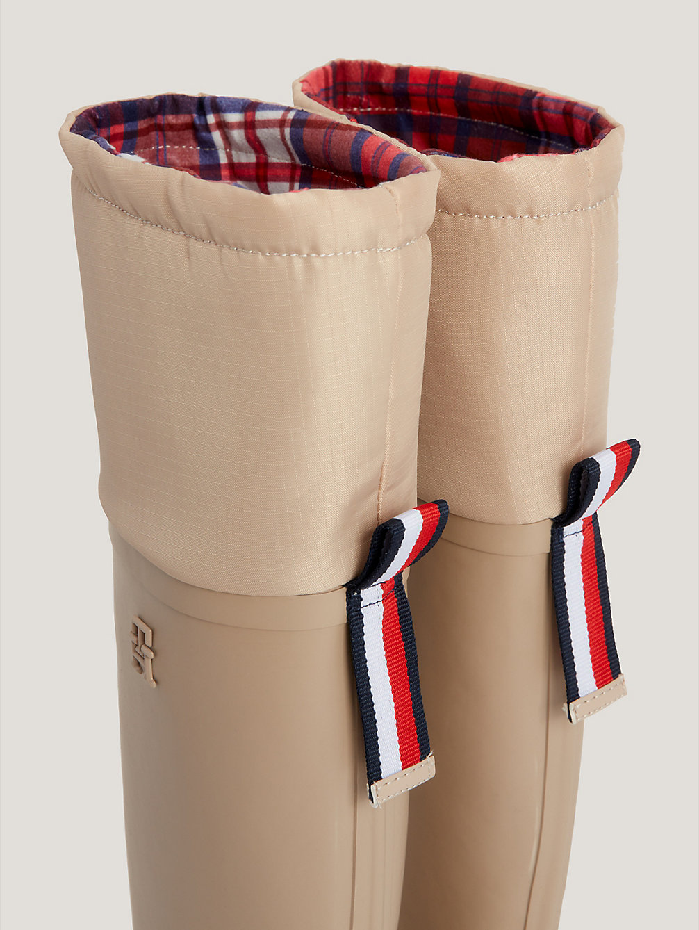 beige tartan lined padded rubber boots for women tommy hilfiger