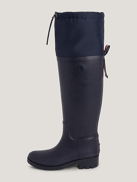 blue tartan lined padded rubber boots for women tommy hilfiger