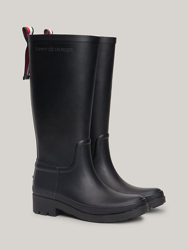 black signature tape rubber boots for women tommy hilfiger