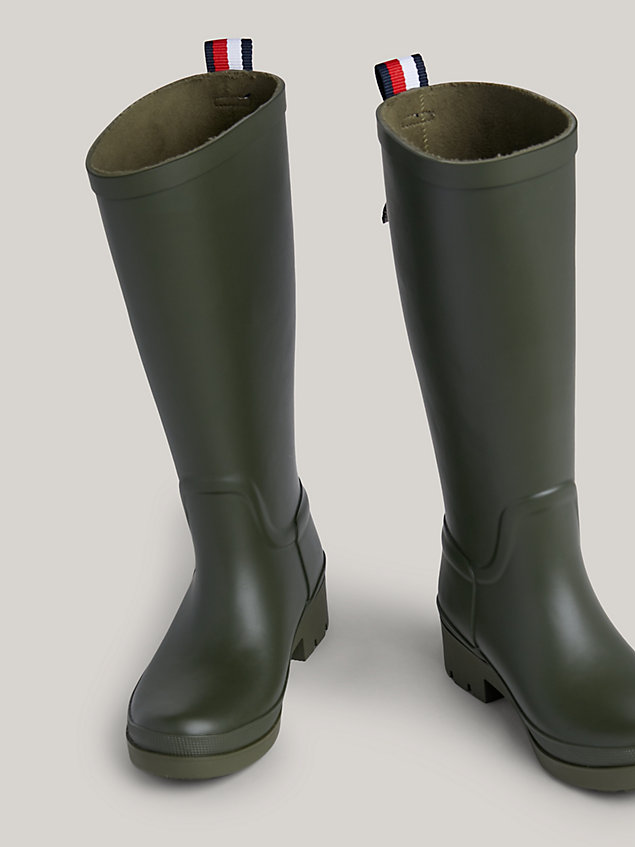 khaki signature tape rubber boots for women tommy hilfiger