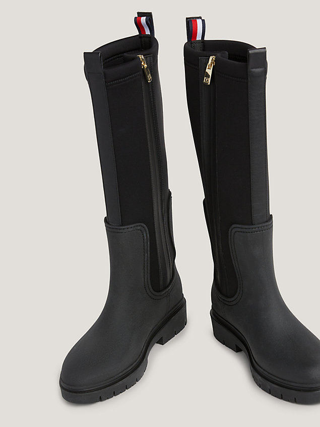black essential long rain boots for women tommy hilfiger