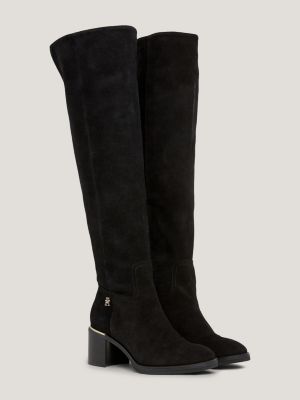 Suede Pull On Over Knee Boots Black Tommy Hilfiger