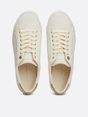 beige metallic heel canvas trainers for women tommy hilfiger