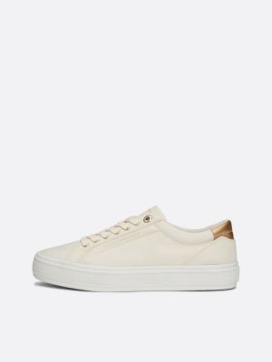 beige metallic heel canvas trainers for women tommy hilfiger