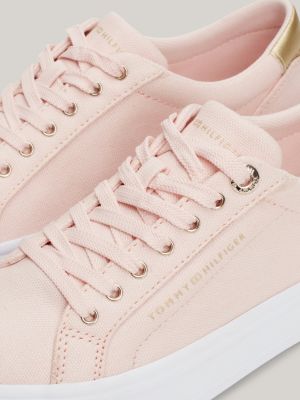 pink metallic heel canvas trainers for women tommy hilfiger