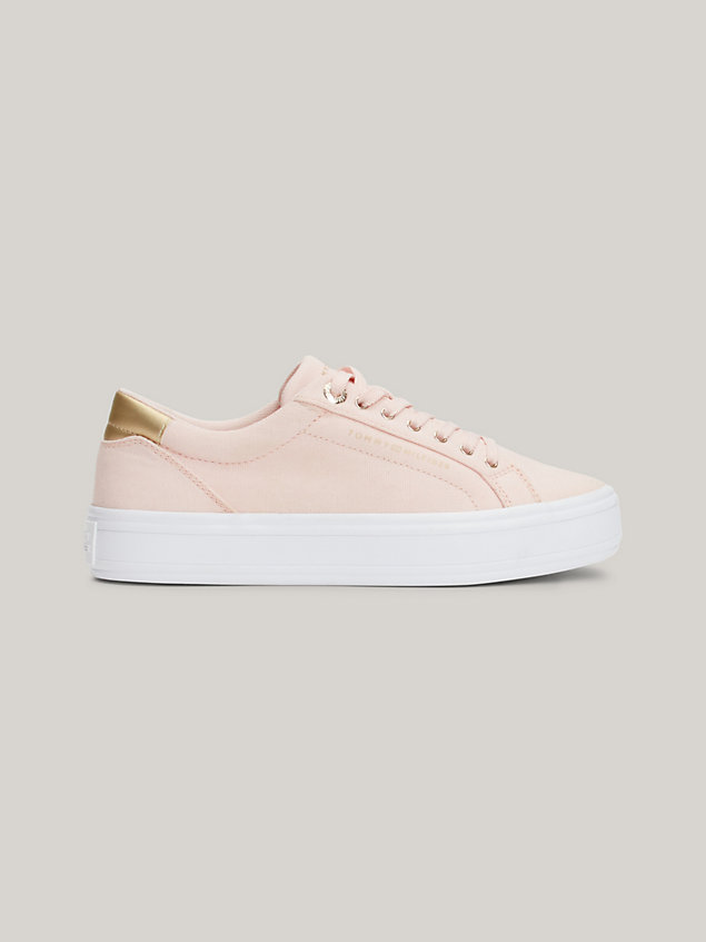 pink metallic heel canvas trainers for women tommy hilfiger