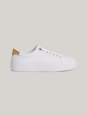 Elevated Essential Leather Court Trainers | White | Tommy Hilfiger