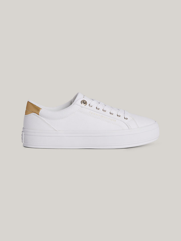 white metallic heel canvas trainers for women tommy hilfiger