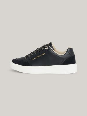 Logo Leather Court Trainers | Black | Tommy Hilfiger