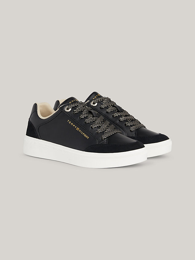 black logo leather court trainers for women tommy hilfiger