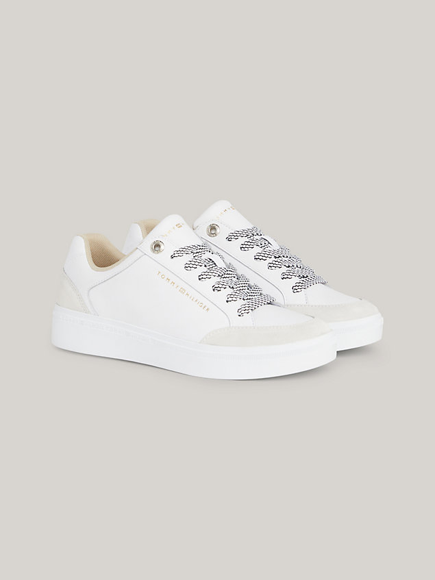 white logo leather court trainers for women tommy hilfiger