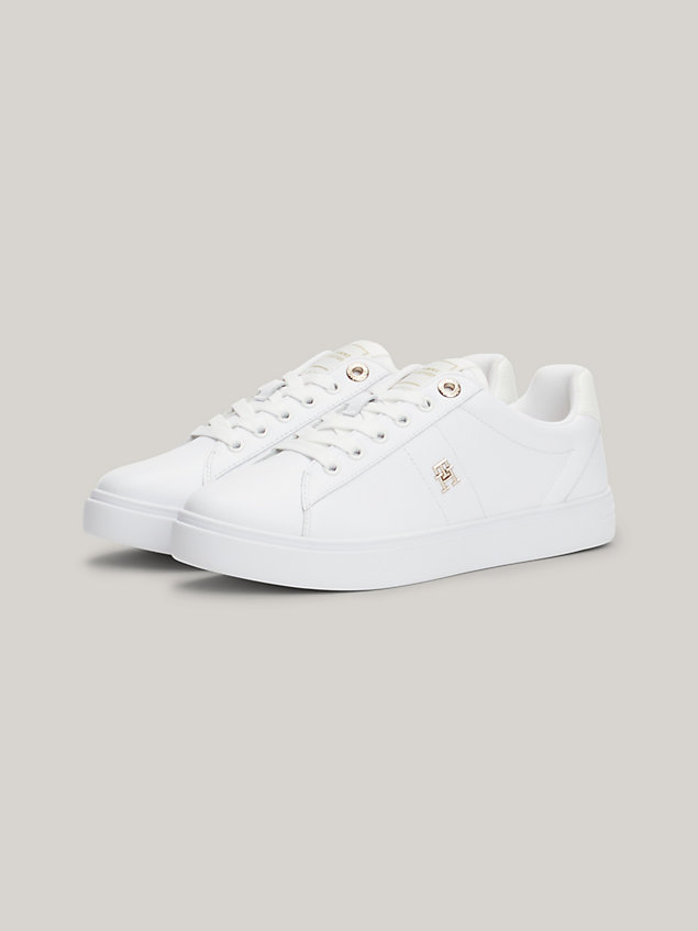 white essential elevated leather court trainers for women tommy hilfiger