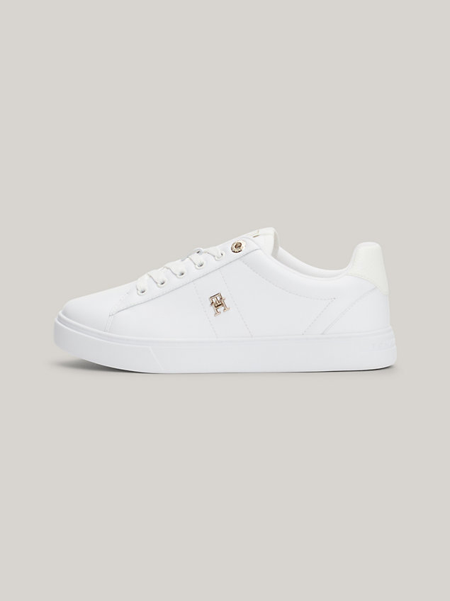 white essential elevated leather court trainers for women tommy hilfiger