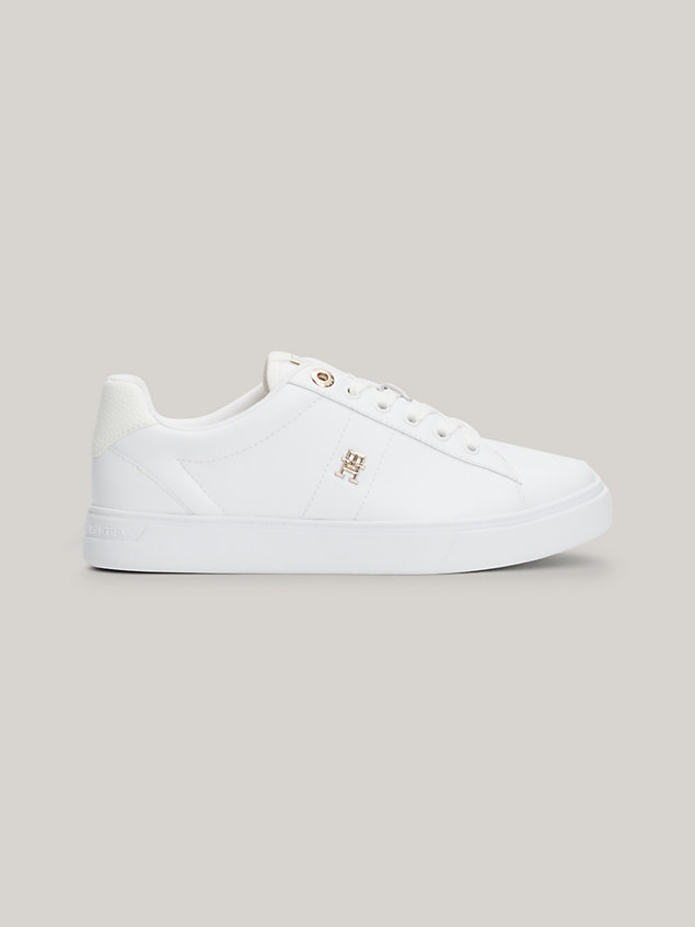 white elevated leather court trainers for women tommy hilfiger