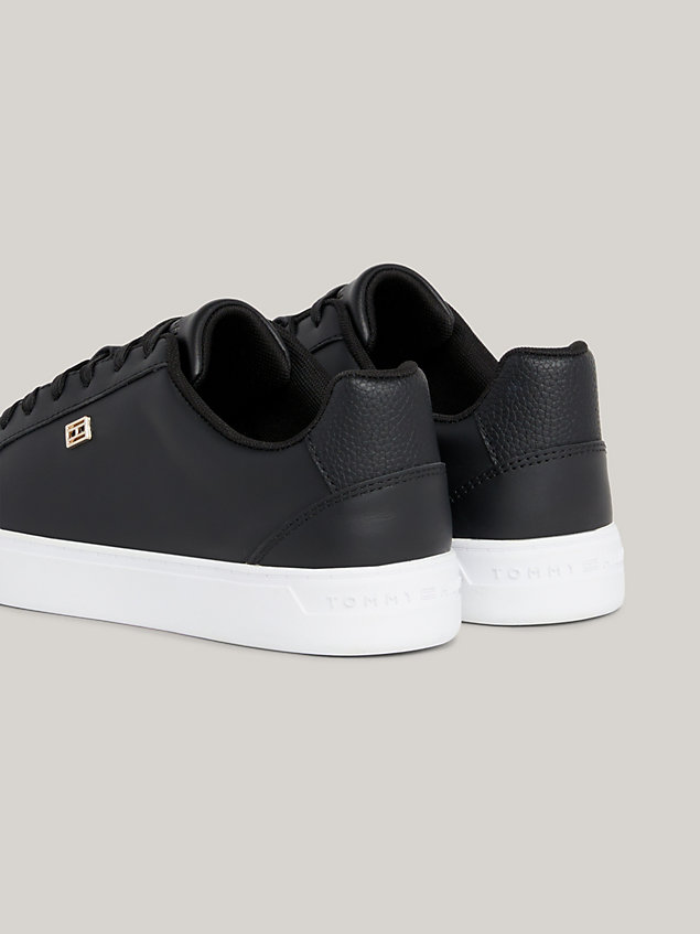 black essential leather cupsole court trainers for women tommy hilfiger