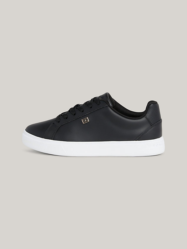 black essential leather cupsole court trainers for women tommy hilfiger