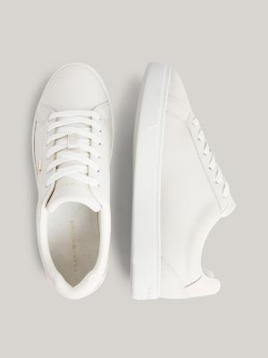 grey essential cupsole-court-sneaker aus leder für damen - tommy hilfiger