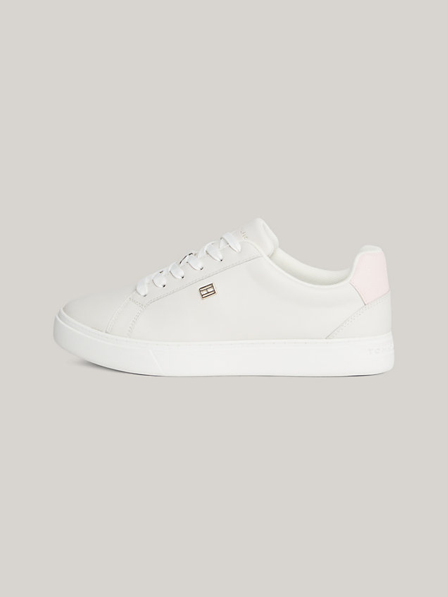 grey essential leather cupsole court trainers for women tommy hilfiger