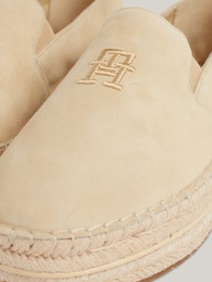 espadrillas in camoscio con suola alta beige da donne tommy hilfiger