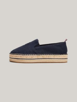 espadrillas in tela con suola alta blu da donne tommy hilfiger