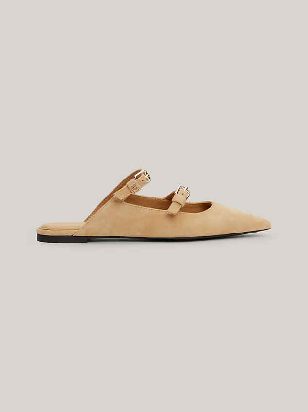 khaki suede pointed mules for women tommy hilfiger