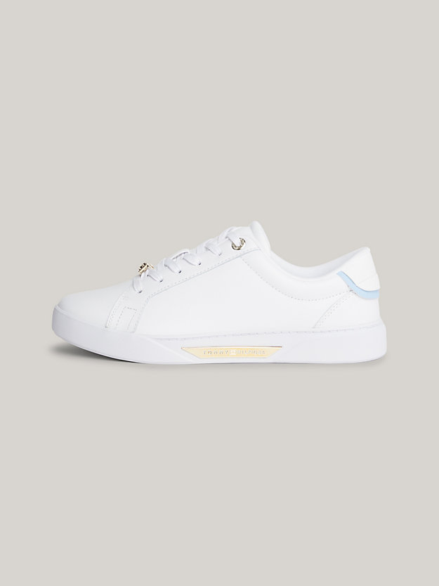 Metallic Logo Leather Cupsole Court Trainers | White | Tommy Hilfiger