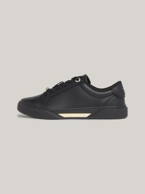 Metallic Logo Leather Cupsole Court Trainers | Black | Tommy Hilfiger