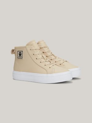 Hoge leren sneaker met TH monogram Beige Tommy Hilfiger