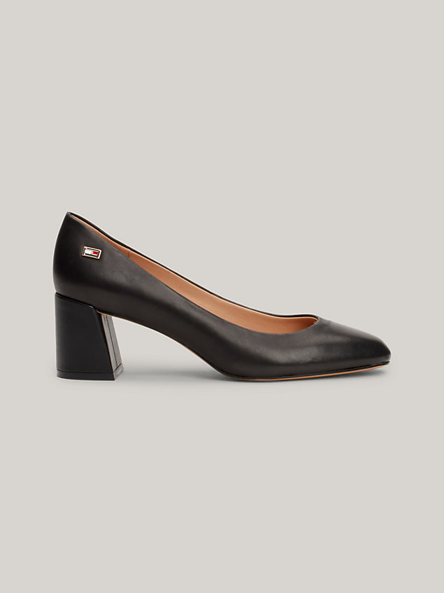 black leather block heel court shoes for women tommy hilfiger
