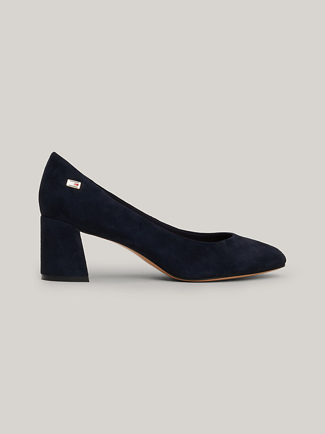 blue suede block heel court shoes for women tommy hilfiger