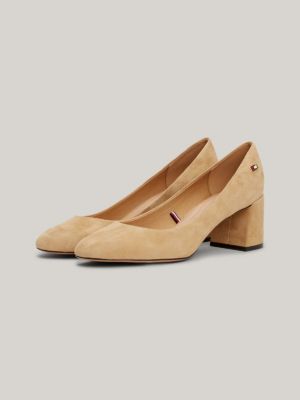 Beige block heel hot sale court shoes